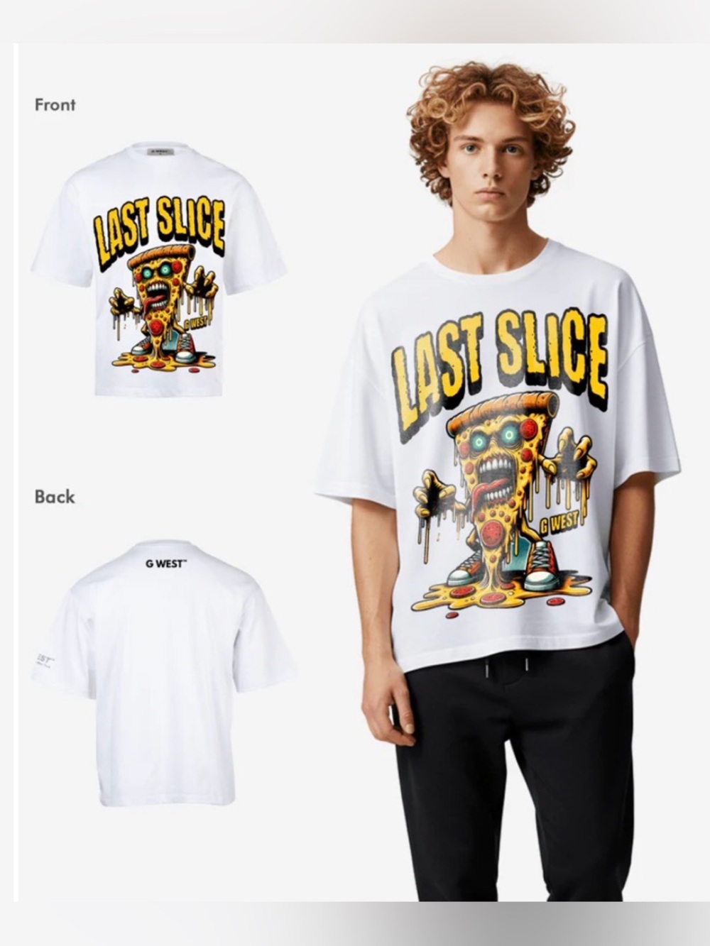 NWT G-WEST Last Slice Oversized Graphic Tee - White 3XB